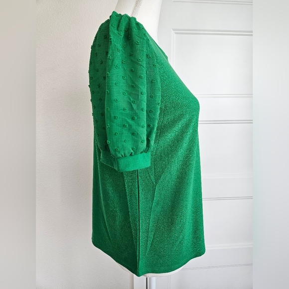 NWT!!! CeCe Women's Short Puff Sleeve Mixed Media Knit Top, Size Small - Picture 4 of 8